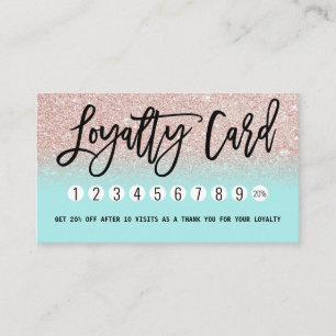 Carte De Fidélité Glamour Chic Mint Rose Parties scintillant Or Mode