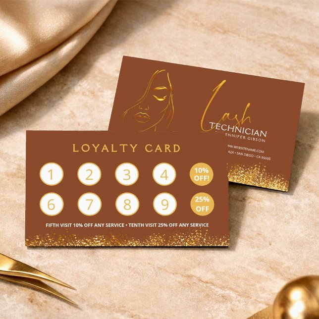 Carte De Fidélité Glamour Gold & Brown Lash Tech  (Créateur téléchargé)