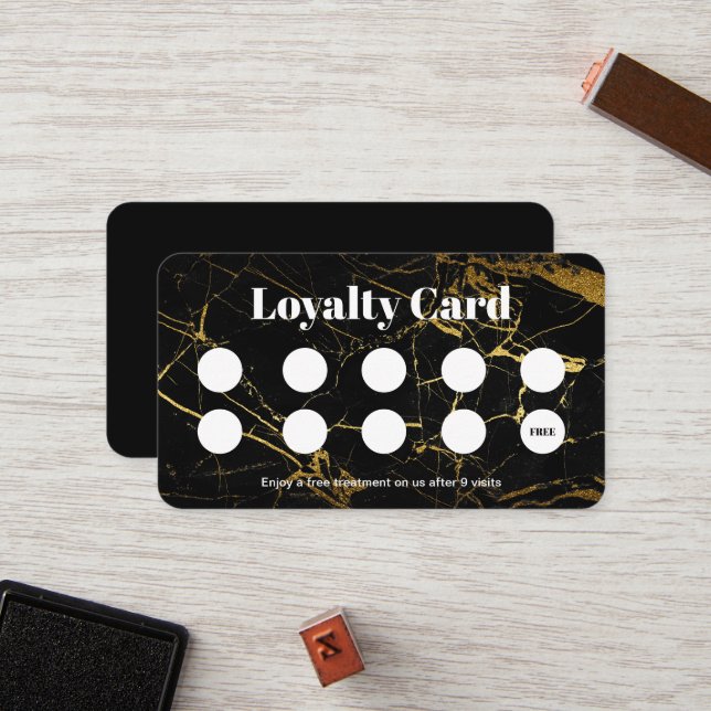 Carte De Fidélité Gold Black Marble Maquiller artiste Loyalty Card (Devant/Arrière en situation)