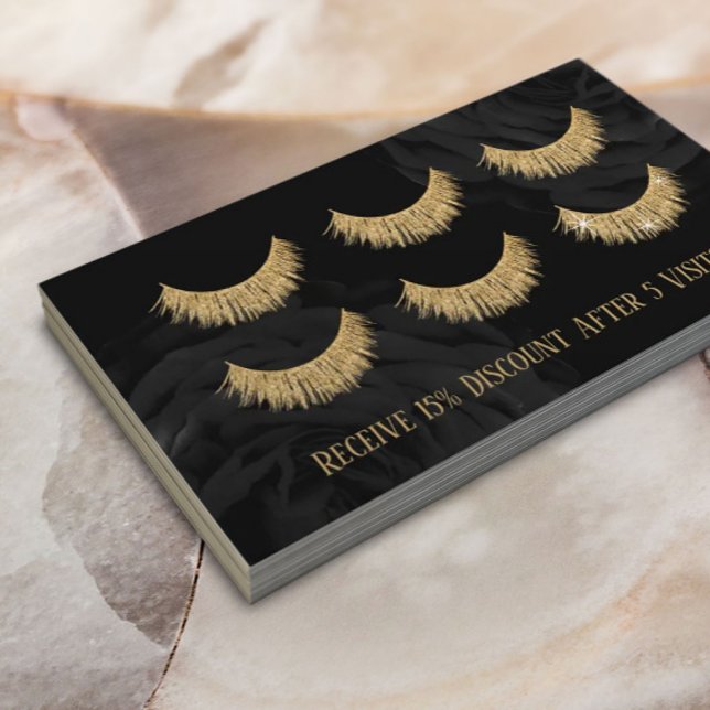 Carte De Fidélité Gold Eyelash Extensions Lash Bar Black Floral (Créateur téléchargé)