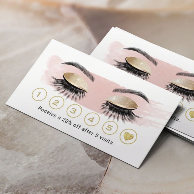Carte De Fidélité Gold Eyelash maquillage Artiste Blush Pink Loyalty (Créateur téléchargé)