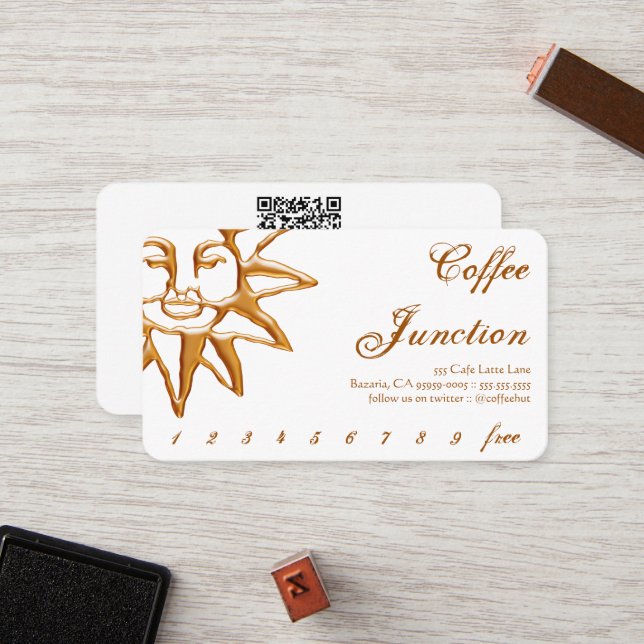 Carte de fidélité Gold Sun Coffee Drink Punch (Devant/Arrière en situation)