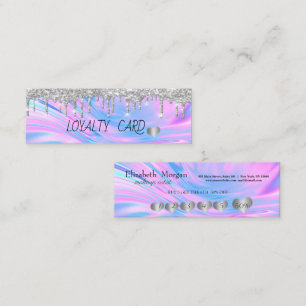 Carte De Fidélité Gouttes scintillantes argentées, Cœurs, Holographi