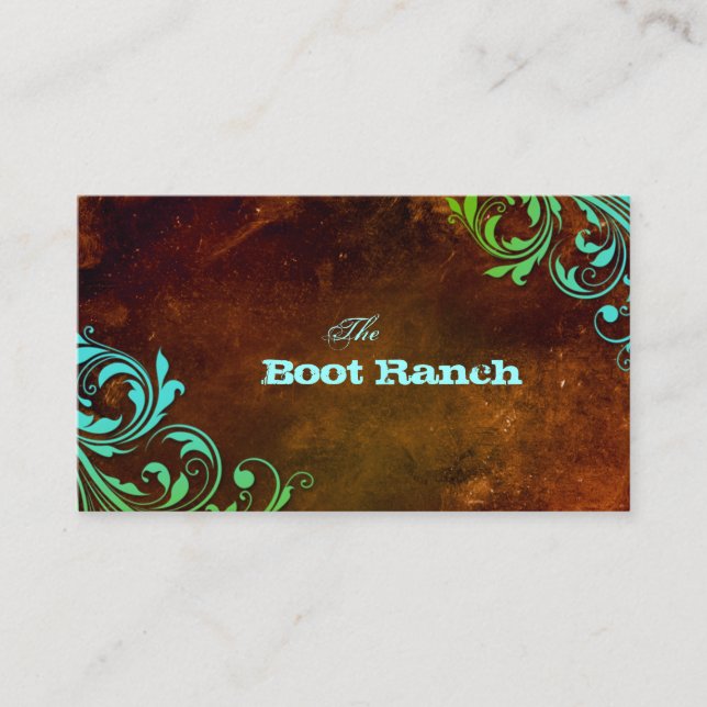 Carte De Fidélité Grunge florale occidentale de bleu de brun de (Devant)