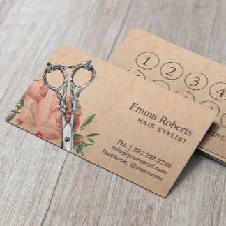 Carte De Fidélité Hair Styliste Ciseau Vintage Floral Loyalty Punch