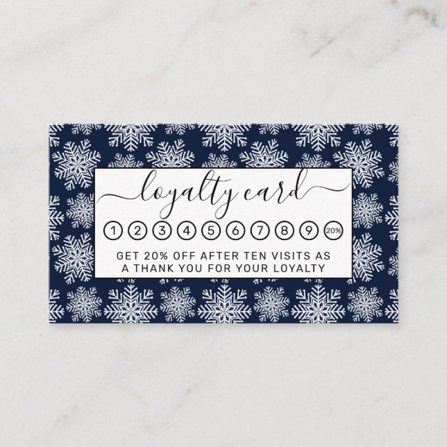 Carte De Fidélité Hiver Blanc Bleu Snowflakes Wonderland Motif (Devant)