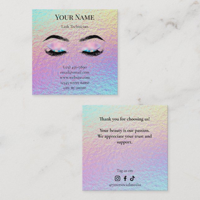 Carte De Fidélité Holographic Lash Technician Thank you Card (Devant / Derrière)