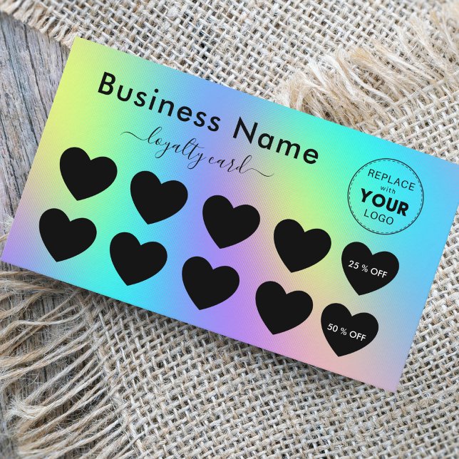 Carte De Fidélité Holographic Rainbow Unicorn Cute Discount Ajouter  (Créateur téléchargé)