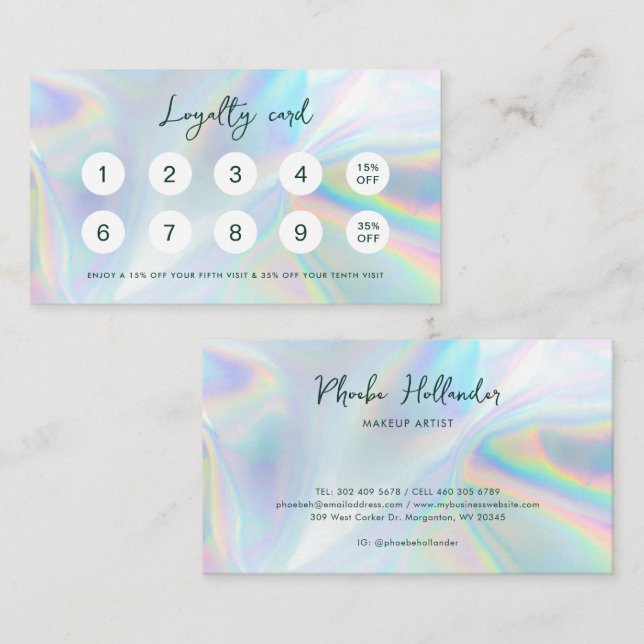 Carte de fidélité holographique pour entreprise de (Devant / Derrière)