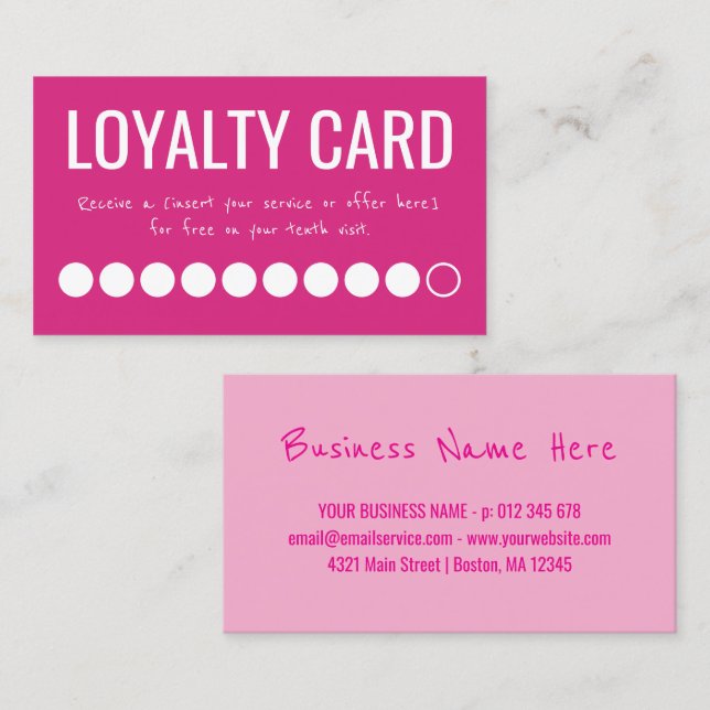 Carte De Fidélité Hot Pink White Ten Visits Loyalty Punch Card (Devant / Derrière)