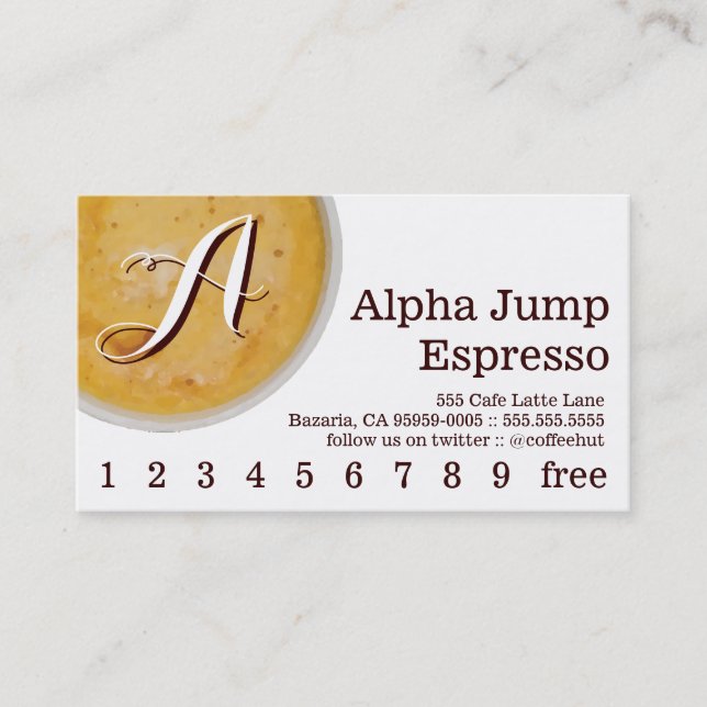 Carte De Fidélité Initiale en Coupe de Café Foamy Loyalty Puncard (Devant)