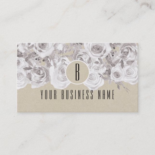 Carte de fidélité Kraft rustique aux roses blanche (Devant)