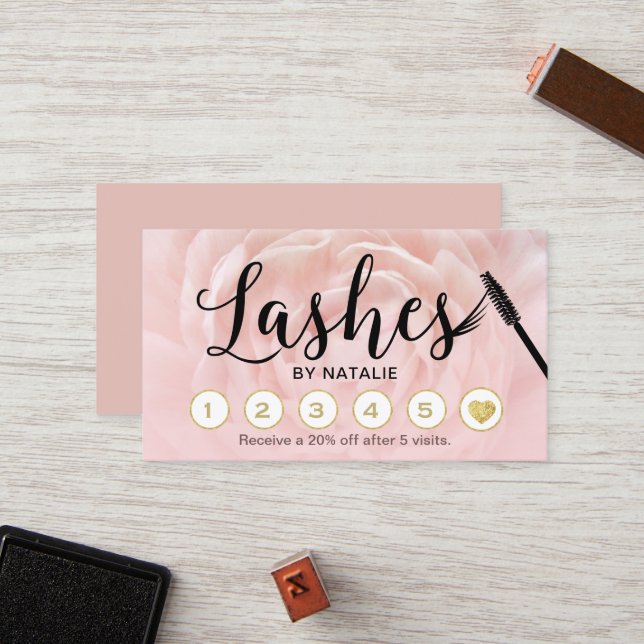 Carte De Fidélité Lashes Artiste maquillage Blush Rose Floral Loyaut (Devant/Arrière en situation)