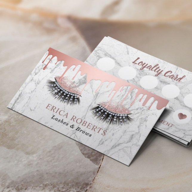 Carte De Fidélité Lashes maquillage Artiste Rose Gold Drives Marbre (Créateur téléchargé)