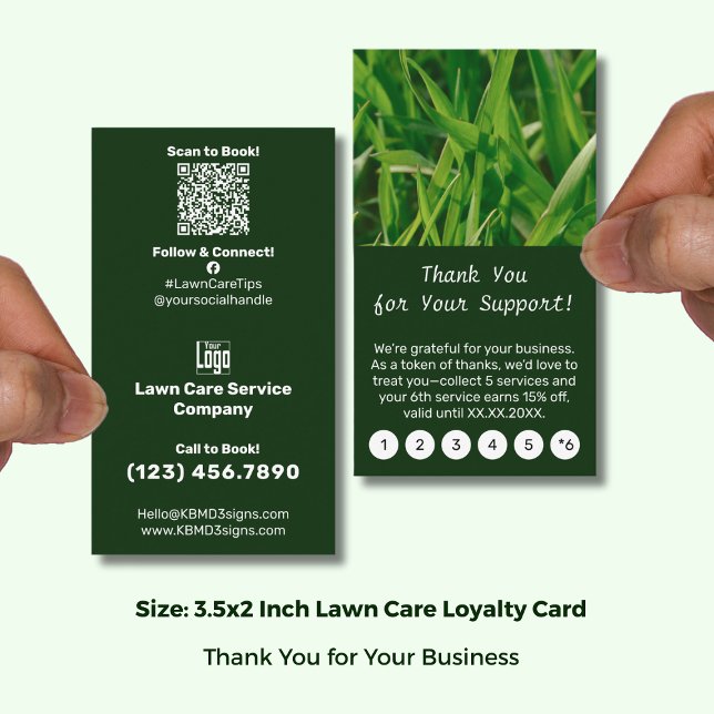 Carte De Fidélité Lawn Care Thank You for Your Support! (Lawn Care Thank You for Your Support! Loyalty Card; Size 3.5x2 (US) Portrait Format, Logo, QR code)