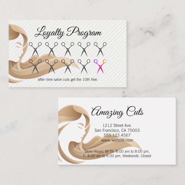 Carte De Fidélité Les cheveux de la femme | Ciseaux salons | Fidélit (Devant / Derrière)