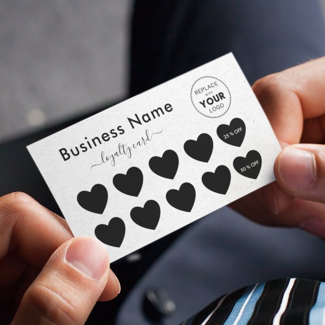 Carte De Fidélité Light Gray Kraft Paper Heart Add Your Logo Beauty (Créateur téléchargé)