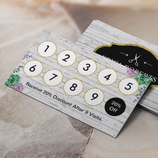 Carte De Fidélité Liste de cheveux Vintage Floral Rustique Bois Loya (Créateur téléchargé)