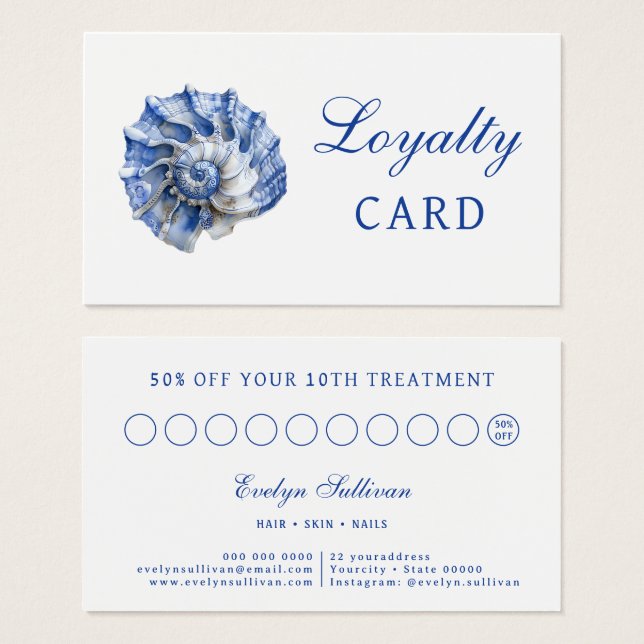 Carte de fidélité logo coquillage bleu (Devant & derrière)