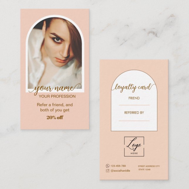 Carte De Fidélité Logo de photo rose moderne avec écriture script (Devant / Derrière)