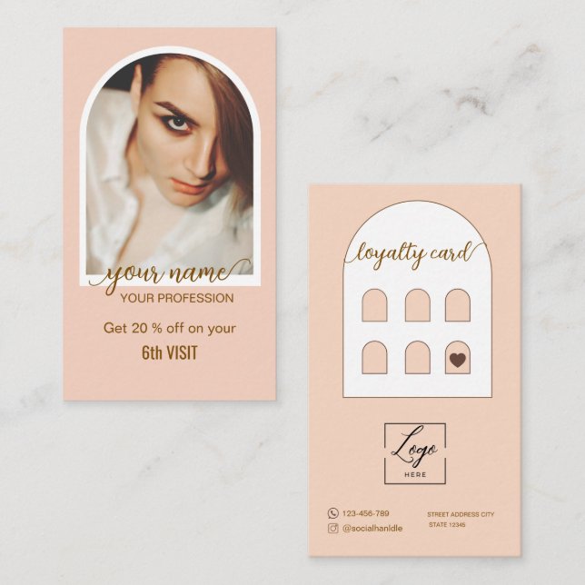 Carte De Fidélité Logo de photo rose moderne avec écriture script (Devant / Derrière)