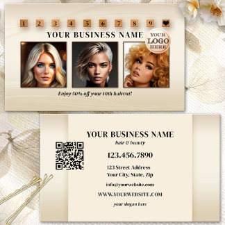 Carte De Fidélité Logo de salon de coiffure Photos de code QR