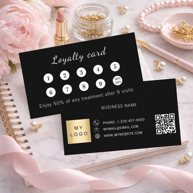 Carte De Fidélité Logo d'entreprise de code qr noir (Créateur téléchargé)