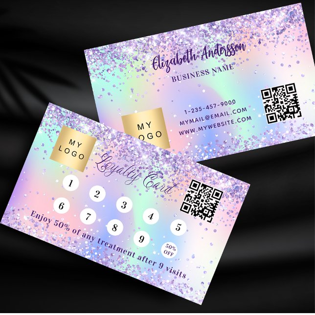 Carte De Fidélité Logo d'entreprise du code qr Holographique violet (Créateur téléchargé)