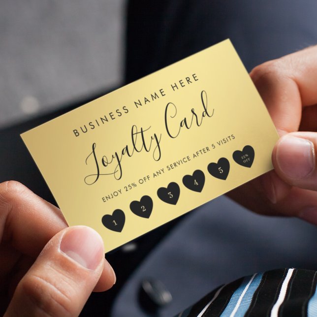 Carte De Fidélité Logo d'entreprise personnalisé Gold & Black Heart  (Créateur téléchargé)