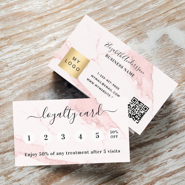 Carte De Fidélité Logo du code qr en marbre rose (Créateur téléchargé)