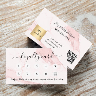 Carte De Fidélité Logo du code qr en marbre rose