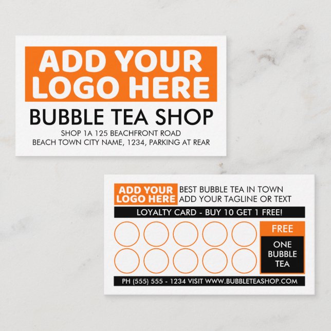 Carte De Fidélité Logo Entreprise Marque Couleur Simple (Devant / Derrière)