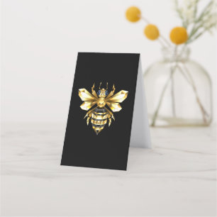 Carte De Fidélité Logo Faux Gold Foil Bee Polygonal sur Noir
