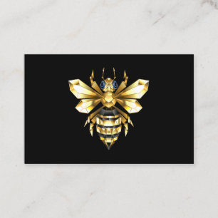 Carte De Fidélité Logo Faux Gold Foil Bee Polygonal sur Noir