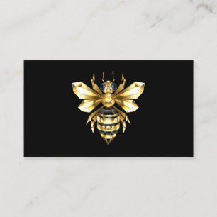 Carte De Fidélité Logo Faux Gold Foil Bee Polygonal sur Noir