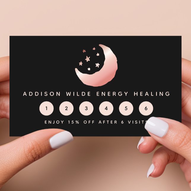 Carte De Fidélité Logo Lune et Étoiles Rose Gold Céleste (Créateur téléchargé)