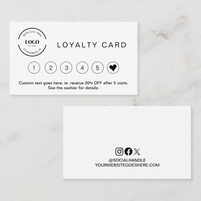 Carte De Fidélité Logo professionnel minimaliste noir blanc (Devant / Derrière)