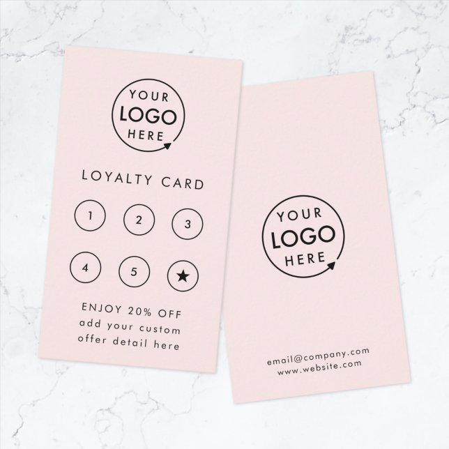 Carte De Fidélité Logo rose pâle | Reward Punch pour entreprise mode (Build brand loyalty with this professional modern customer reward card design)