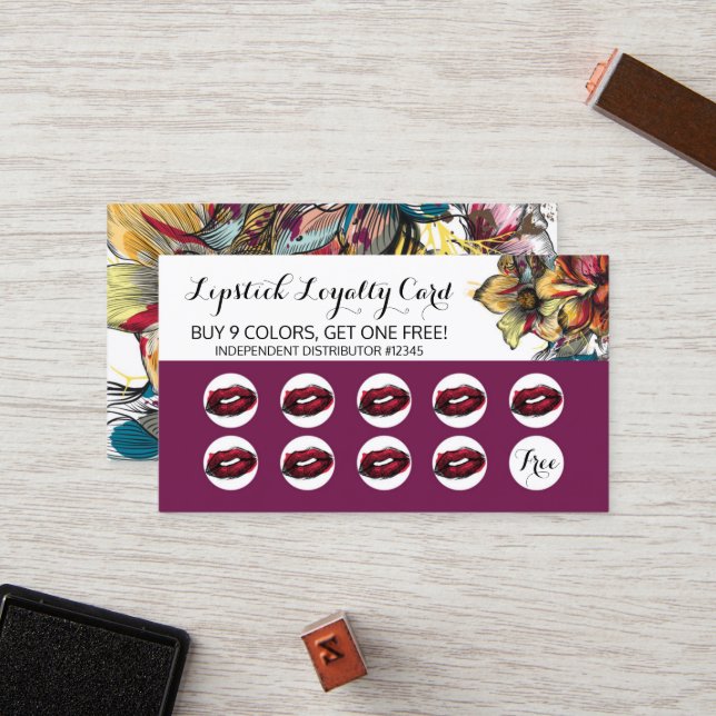 Carte De Fidélité Loyalty Punch Card Distributeur Lipstick Plain Bac (Devant/Arrière en situation)