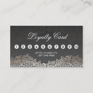 Carte De Fidélité Loyalty Punch Card - Elegant Vintage Argent Damask