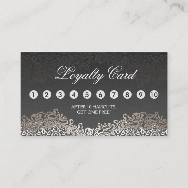 Carte De Fidélité Loyalty Punch Card - Elegant Vintage Argent Damask (Devant)
