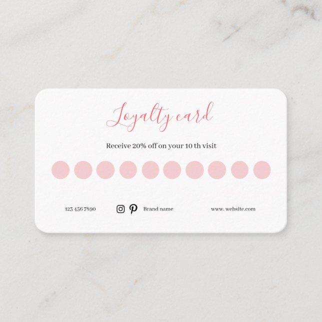Carte De Fidélité Loyauté plate, blanc et rose (Devant)