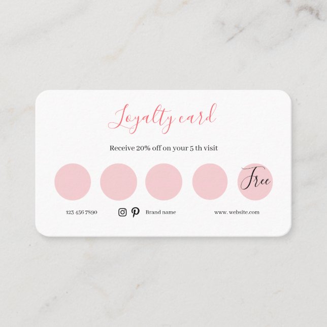 Carte De Fidélité Loyauté plate, blanc et rose (Devant)
