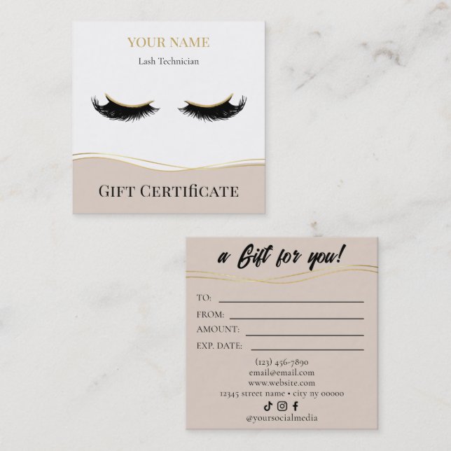 Carte De Fidélité Luxury Lash Technician Gift Certificate Card (Devant / Derrière)
