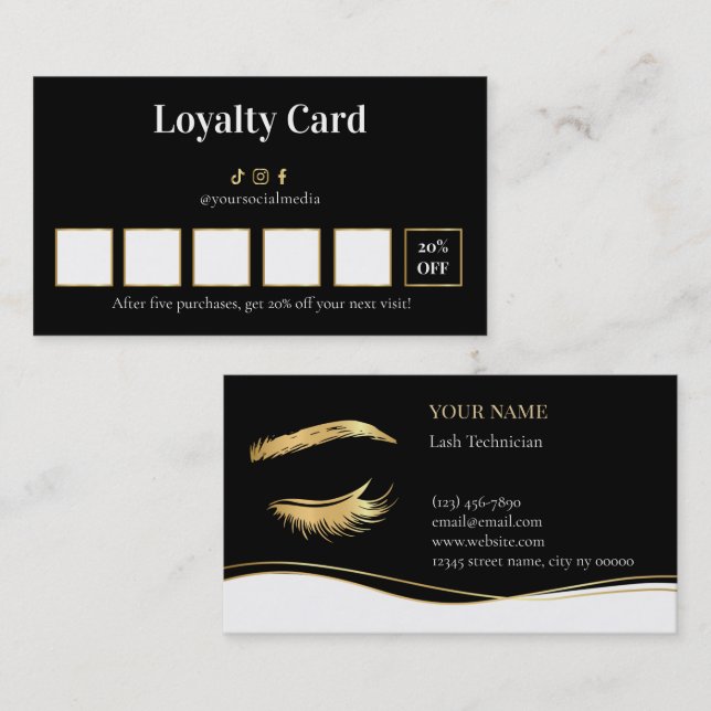 Carte De Fidélité Luxury Lash Technician Loyalty Card (Devant / Derrière)