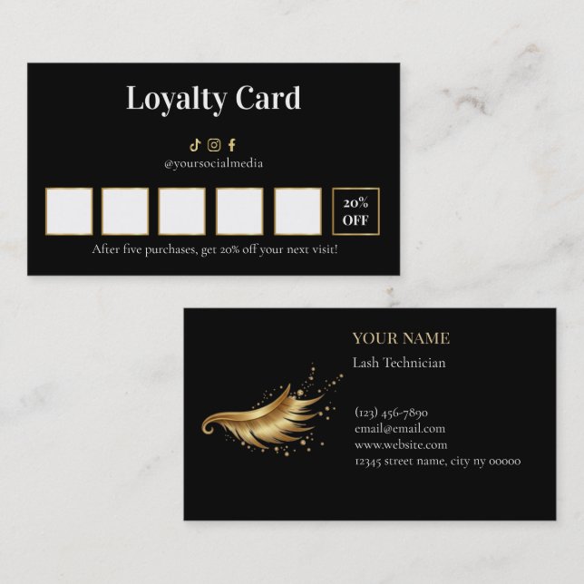 Carte De Fidélité Luxury Lash Technician Loyalty Card (Devant / Derrière)
