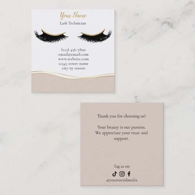 Carte De Fidélité Luxury Lash Technician Thank you Card (Devant / Derrière)