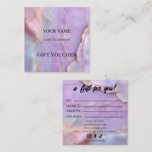 Carte De Fidélité Luxury Pastel Marble Lash Ar Gift Certificate Card (Devant / Derrière)