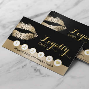 Carte De Fidélité Maquillage Artiste Beauté Salon Gold Lips Loyauté