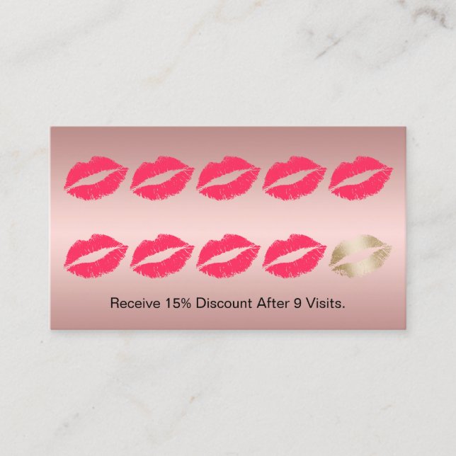 Carte De Fidélité Maquillage Artiste Lèvres rouges Rose Gold Loyalty (Devant)